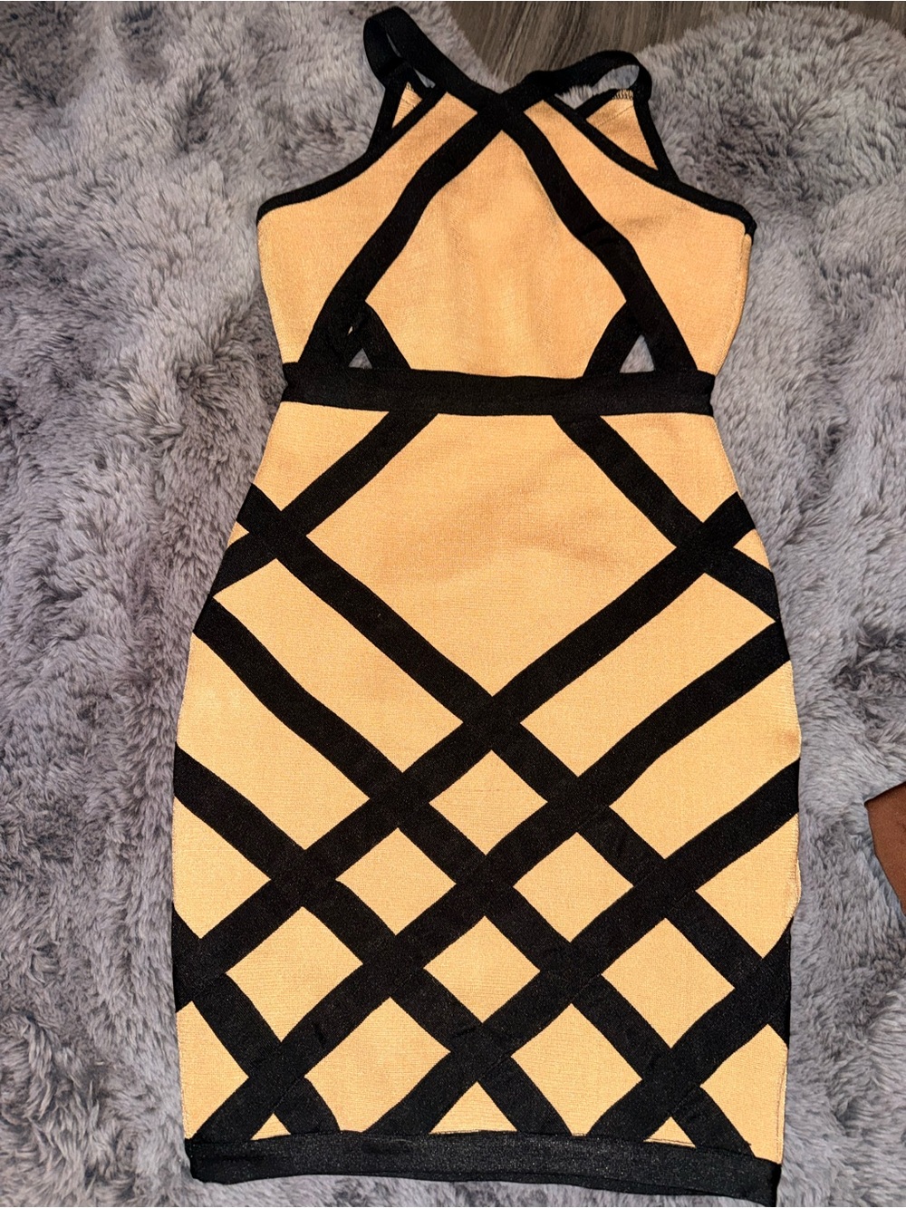 Black Trim Yellow Body Bodycon Dress